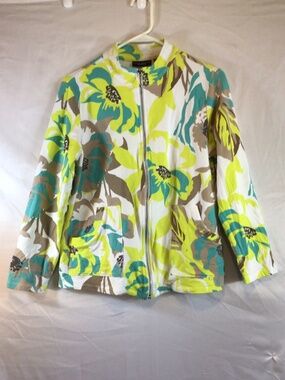 Susan Graver Weekend Floral Zip Jacket M Spring Cotton Stretch Outings Layering